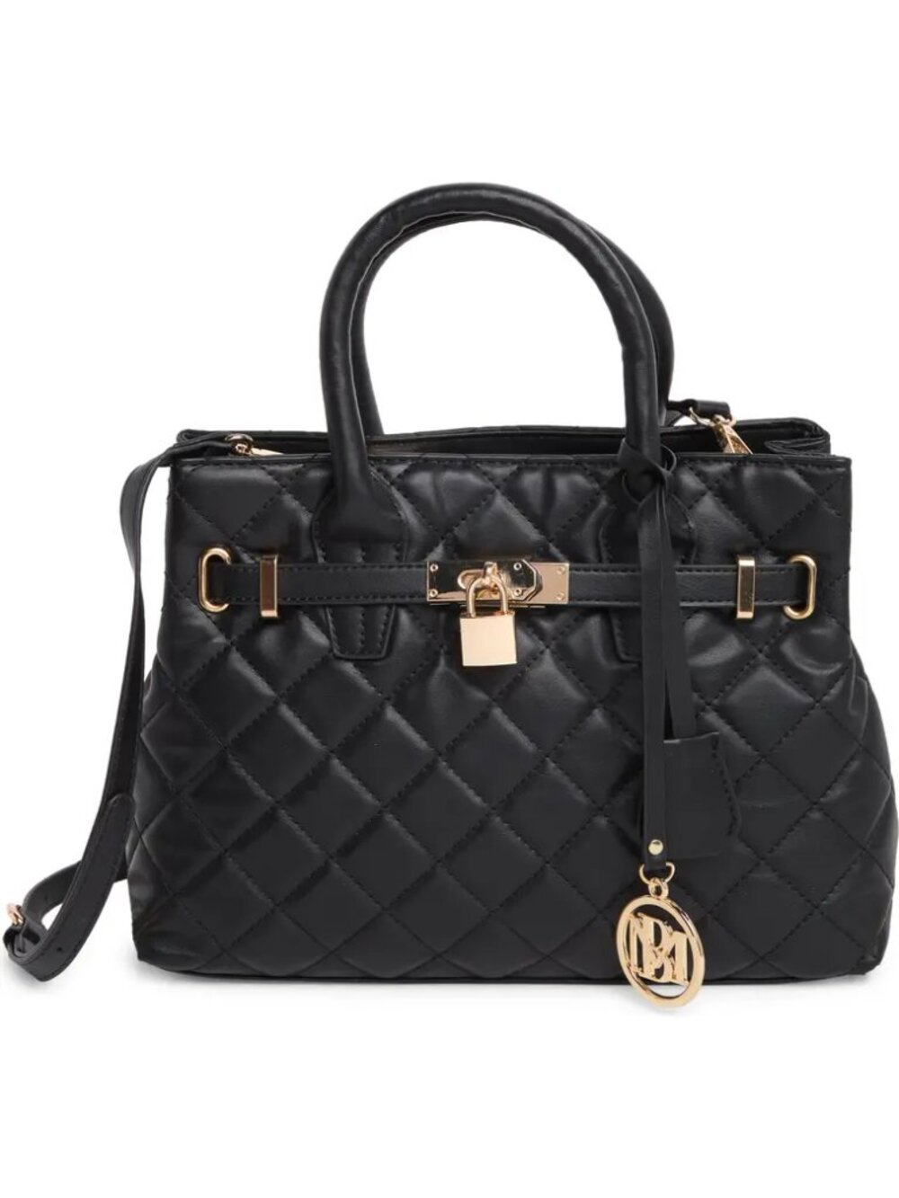 Badgley Mischka Mini Tote Bag Black Quilted Gold Padlock